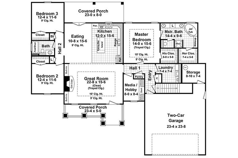 Dream House Plan - Floor Plan - Main Floor for Craftsman House Plan #21-274 - 3 bed, 2 bath