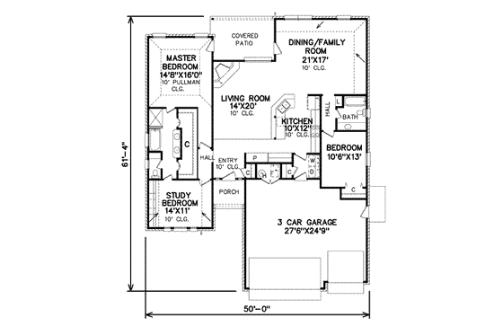 Floor Plan - Main Floor for Traditional House Plan #65-334 - 3 bed, 2 bath