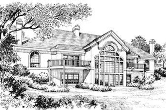 Exterior - Rear Elevation for Mediterranean House Plan #57-123 - 3 bed, 2.5 bath