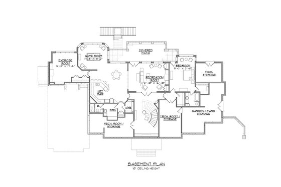Floor Plan - Lower Floor for European House Plan #1054-92 - 4 bed, 4.5 bath