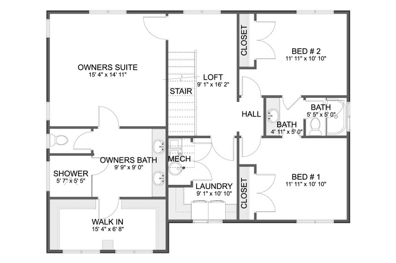 House Blueprint - Floor Plan - Upper Floor for Farmhouse House Plan #1060-489 - 3 bed, 2.5 bath