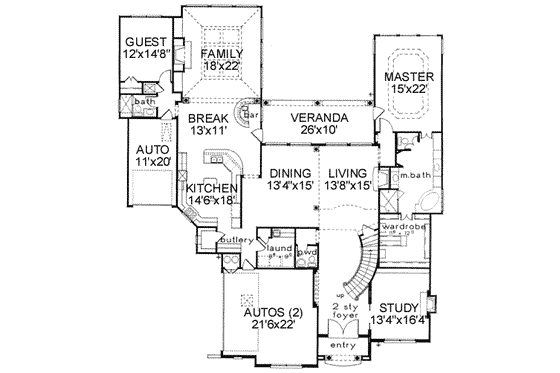 Floor Plan - Main Floor for European House Plan #141-166 - 5 bed, 4.5 bath