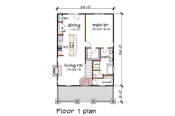 Floor Plan - Main Floor for Bungalow House Plan #79-375 - 3 bed, 2.5 bath