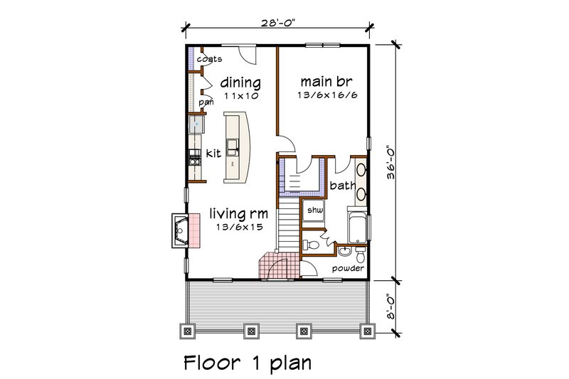 House Blueprint - Floor Plan - Main Floor for Bungalow House Plan #79-375 - 3 bed, 2.5 bath