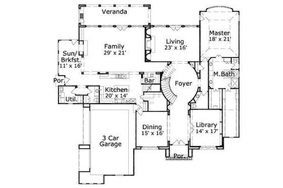 Floor Plan - Main Floor for Mediterranean House Plan #411-187 - 4 bed, 4.5 bath