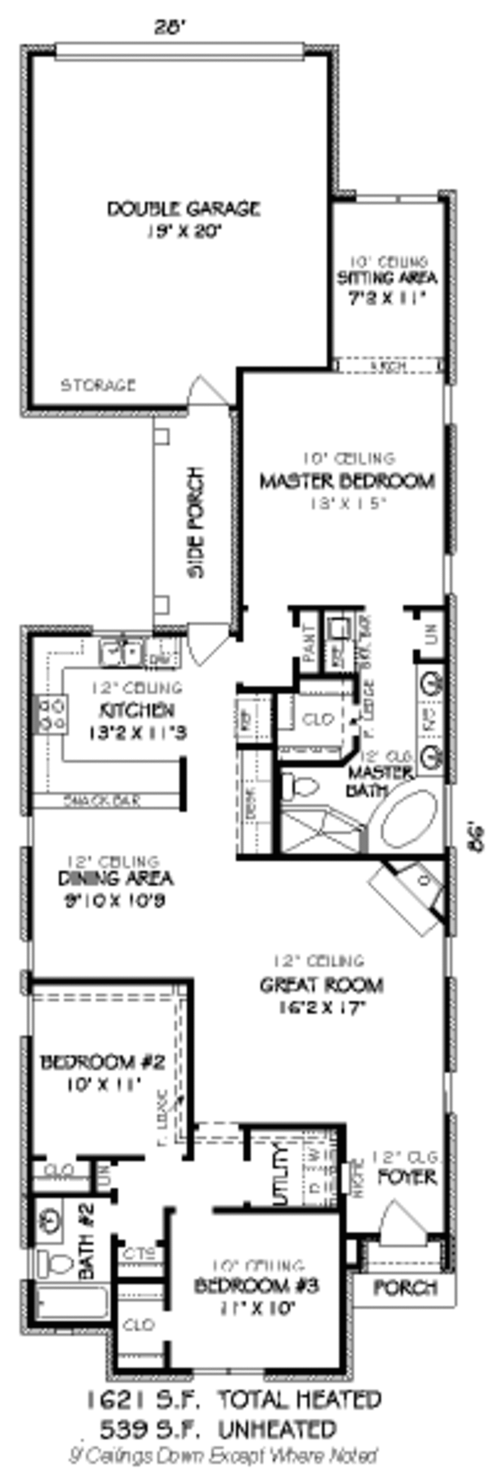 European Style House Plan - 3 Beds 2 Baths 1621 Sq/Ft Plan #424-118 ...