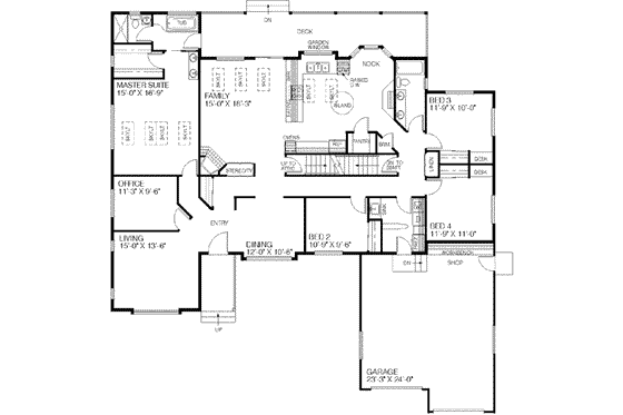 Floor Plan - Main Floor for Traditional House Plan #60-220 - 5 bed, 2 bath