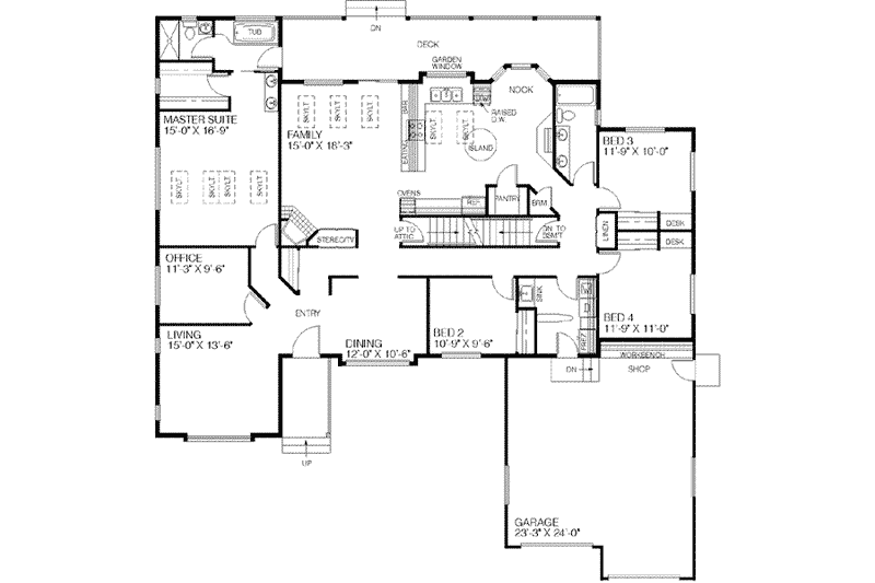 Home Plan - Floor Plan - Main Floor for Traditional House Plan #60-220 - 5 bed, 2 bath