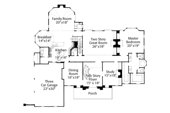 Floor Plan - Main Floor for European House Plan #429-9 - 4 bed, 3.5 bath
