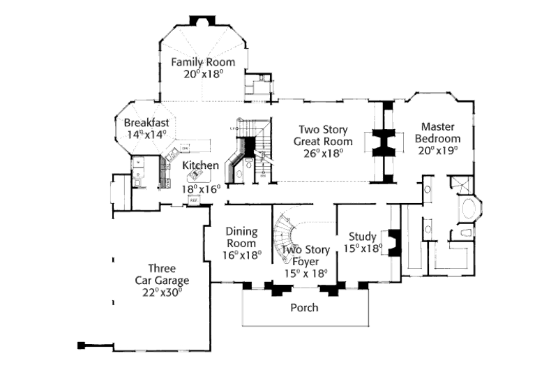 House Design - Floor Plan - Main Floor for European House Plan #429-9 - 4 bed, 3.5 bath