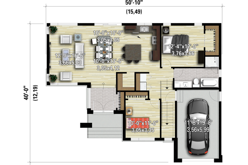 Architectural House Design - Floor Plan - Main Floor for Contemporary House Plan #25-4900 - 2 bed, 1 bath