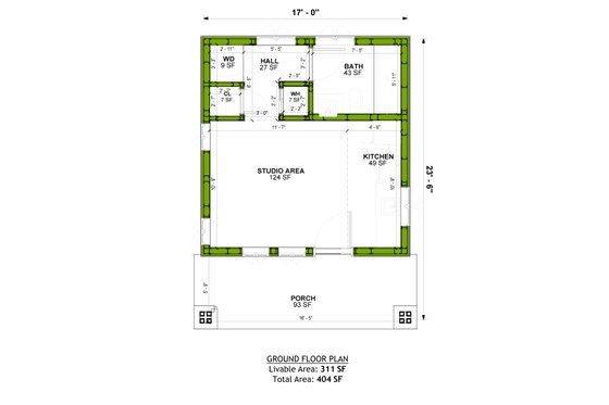 Floor Plan - Main Floor for Craftsman House Plan #1106-185, 1 bath