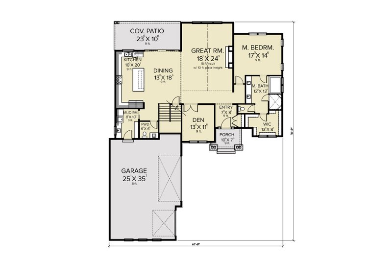 Dream House Plan - Floor Plan - Main Floor for Farmhouse House Plan #1070-119 - 4 bed, 2.5 bath