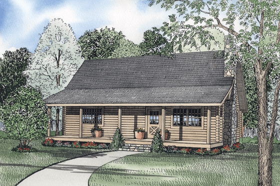 Exterior - Front Elevation 4 for Log House Plan #17-458 - 3 bed, 2 bath