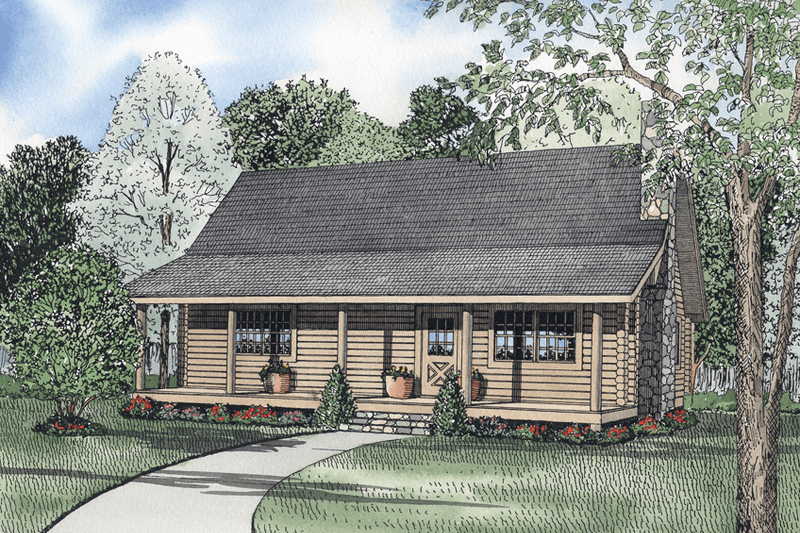 House Plan Design - Exterior - Front Elevation 4 for Log House Plan #17-458 - 3 bed, 2 bath