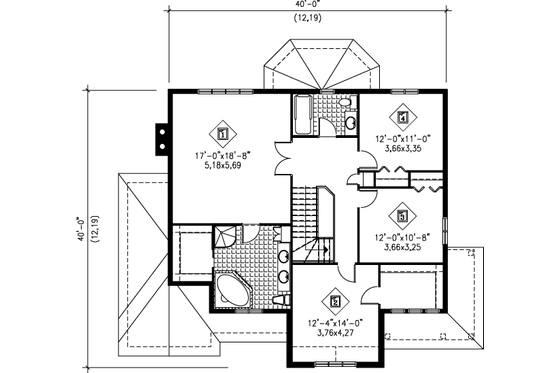 Floor Plan - Upper Floor for European House Plan #25-266 - 4 bed, 2.5 bath