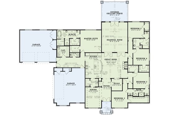 Floor Plan - Main Floor for Craftsman House Plan #17-2609 - 5 bed, 3.5 bath