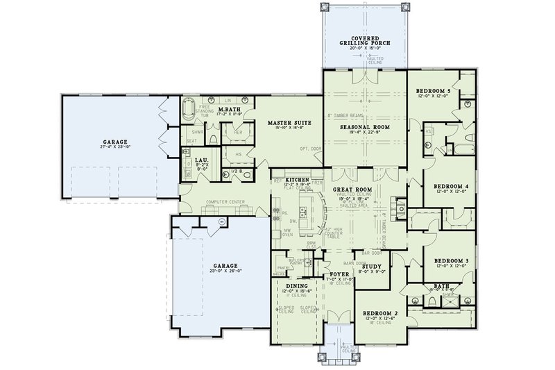 House Plan Design - Floor Plan - Main Floor for Craftsman House Plan #17-2609 - 5 bed, 3.5 bath