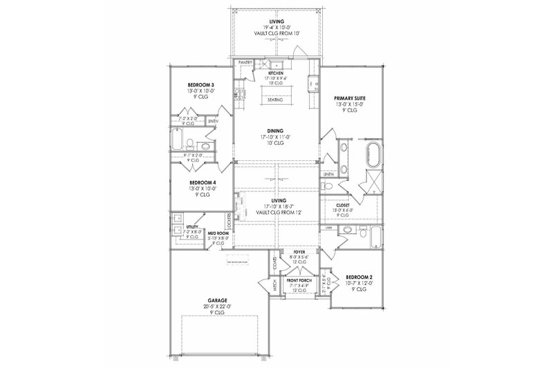 House Plan Design - Floor Plan - Main Floor for Cottage House Plan #1096-138 - 4 bed, 3 bath