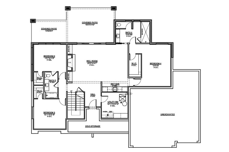 Architectural House Design - Floor Plan - Lower Floor for Modern House Plan #1073-51 - 4 bed, 3.5 bath