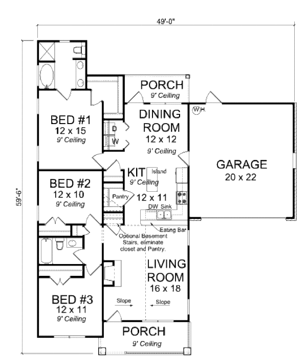 Home Plan - Ranch Floor Plan - Main Floor Plan #513-2