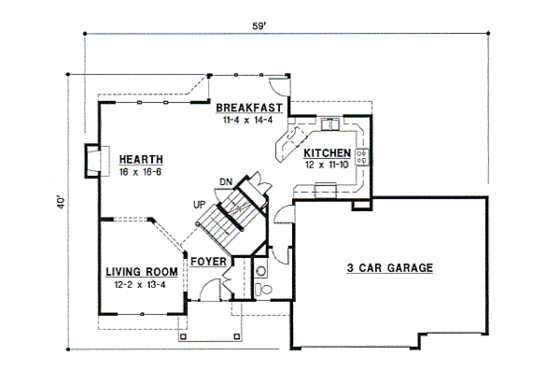 Floor Plan - Main Floor for Traditional House Plan #67-521 - 4 bed, 3.5 bath