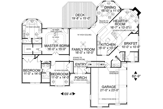 Floor Plan - Main Floor for Southern House Plan #56-177 - 3 bed, 2.5 bath