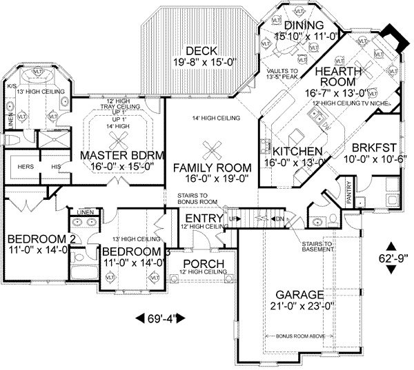 Home Plan - Southern Floor Plan - Main Floor Plan #56-177