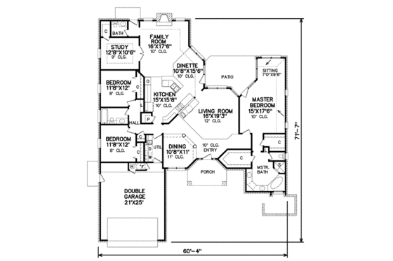 Floor Plan - Main Floor for Traditional House Plan #65-197 - 3 bed, 2.5 bath