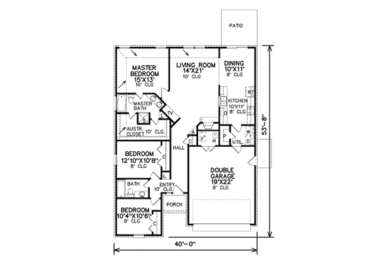Floor Plan - Main Floor for Traditional House Plan #65-372 - 3 bed, 2 bath