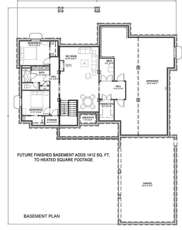 Architectural House Design - Farmhouse Floor Plan - Lower Floor Plan #1069-18