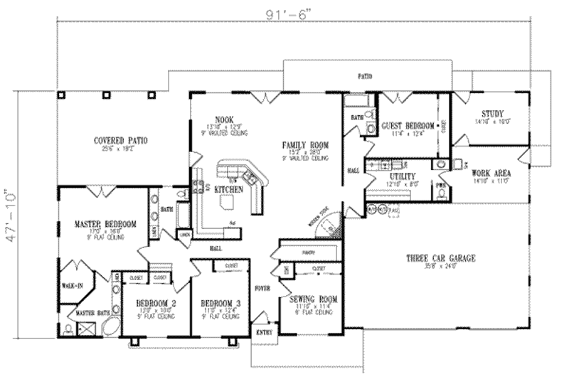 Dream House Plan - Floor Plan - Main Floor for Adobe / Southwestern House Plan #1-638 - 4 bed, 3.5 bath