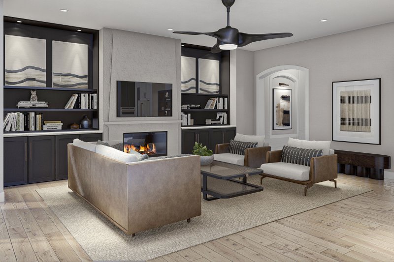 House Blueprint - Interior - Family Room for Mediterranean House Plan #455-620 - 2 bed, 2 bath