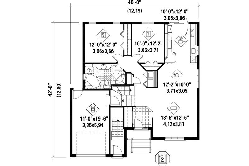 Architectural House Design - Floor Plan - Main Floor for European House Plan #25-4518 - 3 bed, 2 bath