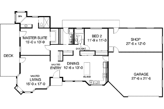 Floor Plan - Main Floor for Ranch House Plan #60-374 - 2 bed, 2 bath