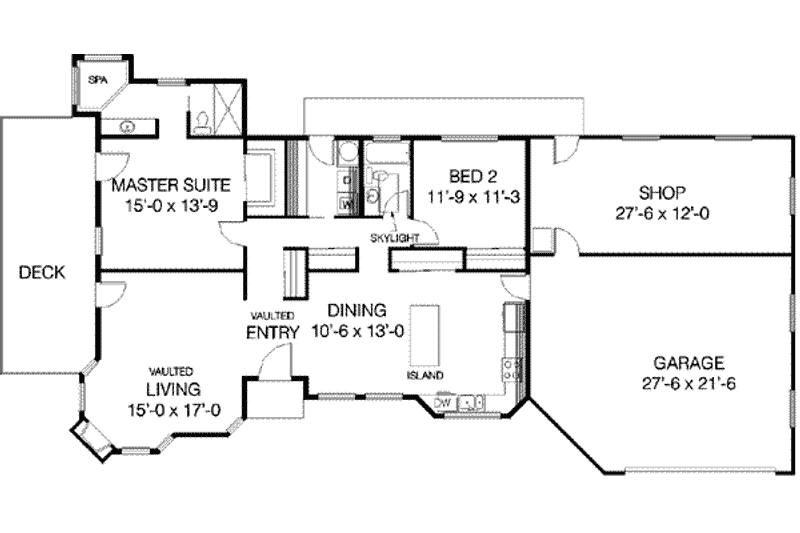 House Plan Design - Floor Plan - Main Floor for Ranch House Plan #60-374 - 2 bed, 2 bath
