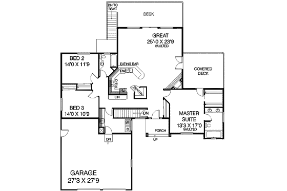 Floor Plan - Main Floor for Bungalow House Plan #60-394 - 4 bed, 3 bath