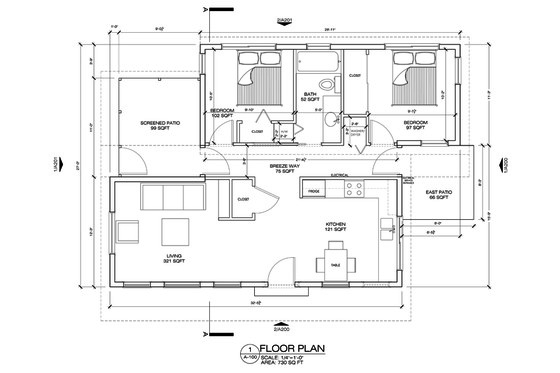 Floor Plan - Main Floor for Modern House Plan #486-4 - 2 bed, 1 bath