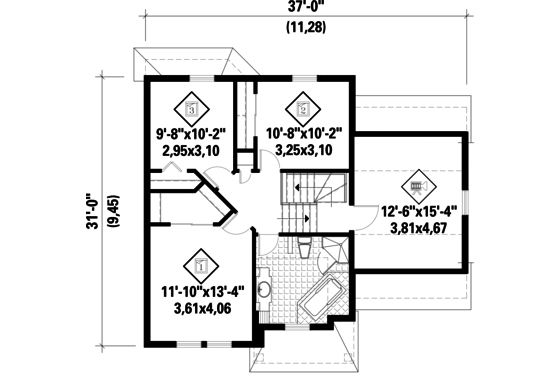 Floor Plan - Upper Floor for Country House Plan #25-4602 - 3 bed, 1 bath