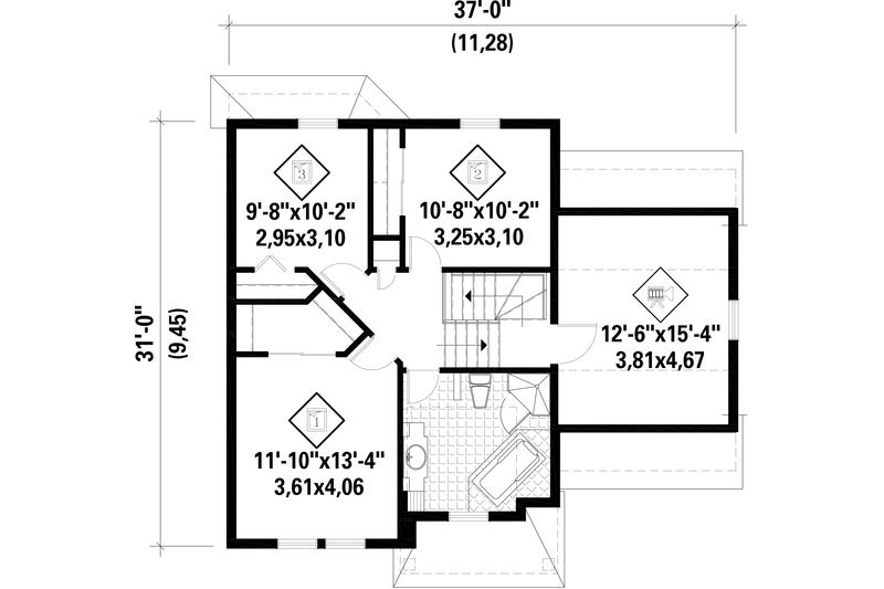House Blueprint - Floor Plan - Upper Floor for Country House Plan #25-4602 - 3 bed, 1 bath