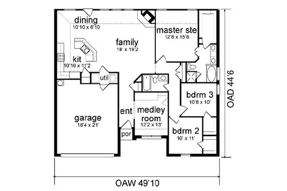 Floor Plan - Main Floor for Traditional House Plan #84-120 - 3 bed, 2 bath