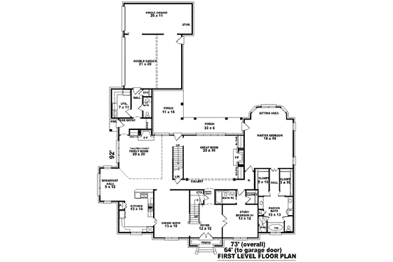Floor Plan - Main Floor for Colonial House Plan #81-1631 - 4 bed, 4 bath