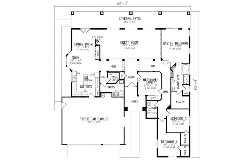 Dream House Plan - Floor Plan - Main Floor for Mediterranean House Plan #1-533 - 4 bed, 2.5 bath
