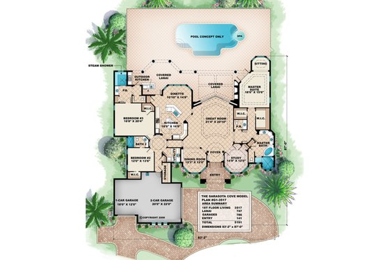 Floor Plan - Main Floor for Beach House Plan #27-521 - 3 bed, 3.5 bath