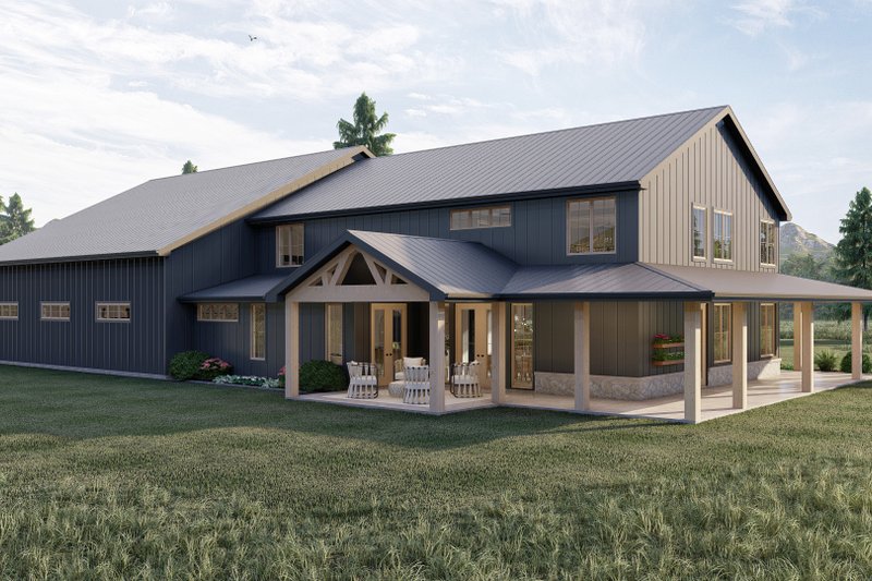 Home Plan - Exterior - Rear Elevation for Barndominium House Plan #455-243 - 4 bed, 2.5 bath