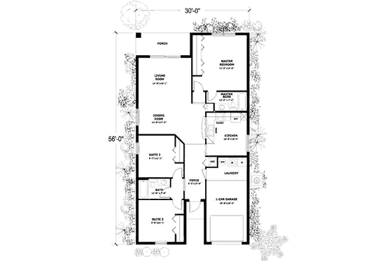 Floor Plan - Main Floor for Mediterranean House Plan #420-105 - 3 bed, 2 bath