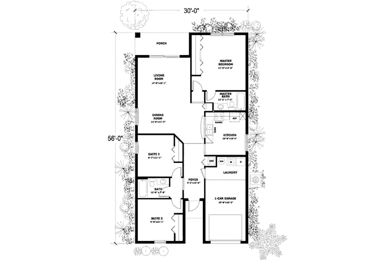 Mediterranean Style House Plan - 3 Beds 2 Baths 1281 Sq/Ft Plan #420 ...