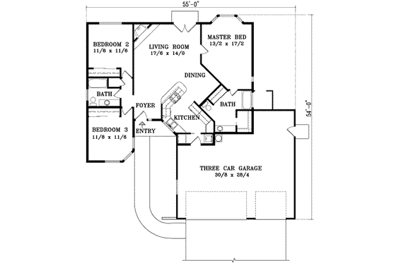 Floor Plan - Main Floor for Adobe / Southwestern House Plan #1-982 - 3 bed, 2 bath