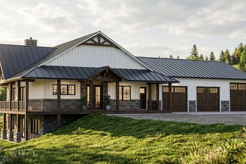 House Blueprint - Exterior - Front Elevation 2 for Barndominium House Plan #1064-389 - 3 bed, 3 bath