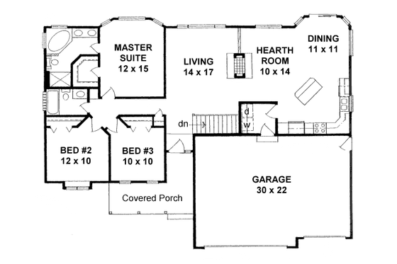 Floor Plan - Main Floor for Ranch House Plan #58-196 - 3 bed, 2 bath